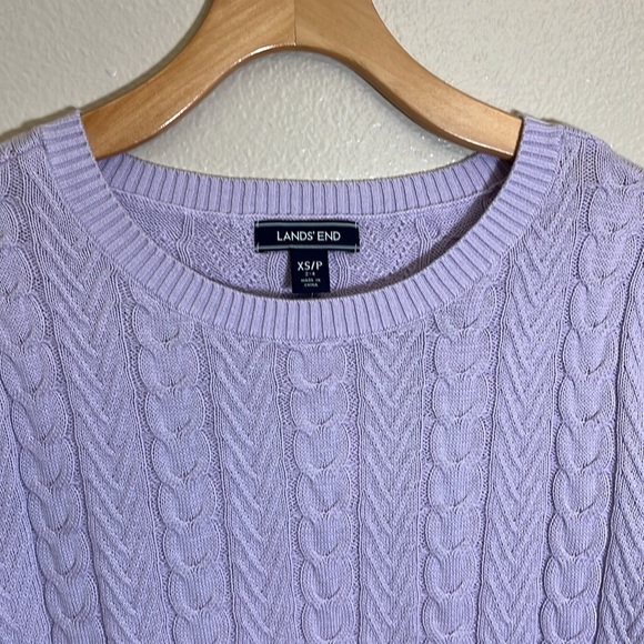 NWT Lands' End Pale Lavender Cotton Cable Knit Crew Neck Sweater - Picture 2 of 9